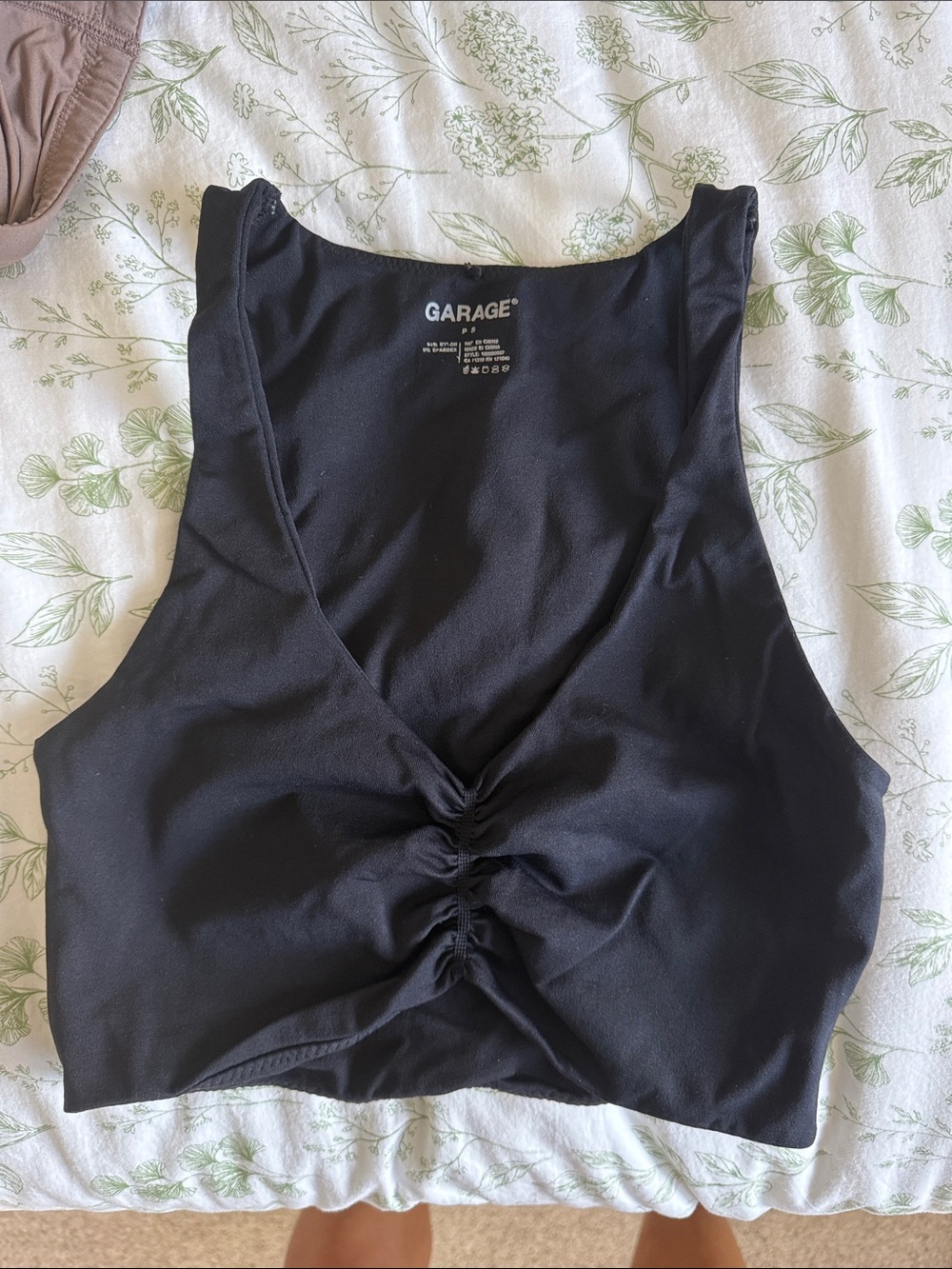 (Reserved) Garage Black Ruched Front Crop Tank